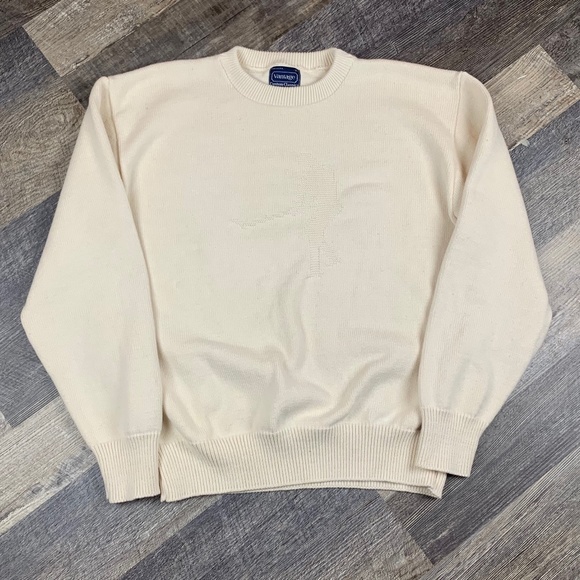 Vintage Golf Sweater Size XL Eggshell White 90s Vantage Crewneck - Picture 2 of 4